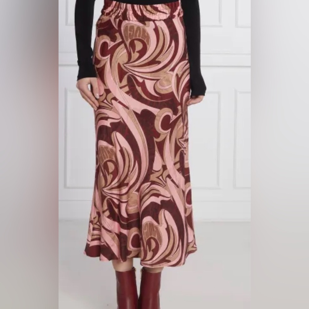 HUGO Brown and Pink Swirl Maxi Skirt